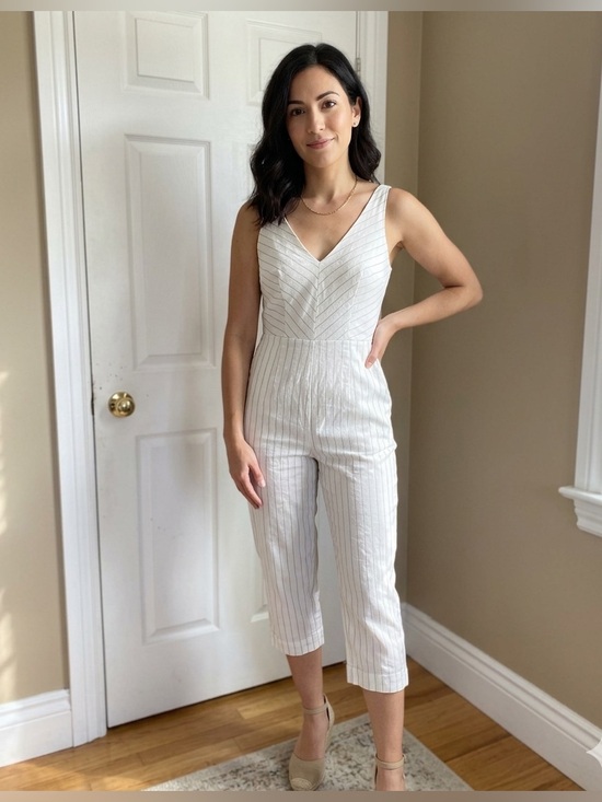Dynamite Pants - Dynamite Ivory Pinstripe Jumpsuit | Sleeveless | Cropped Size Small